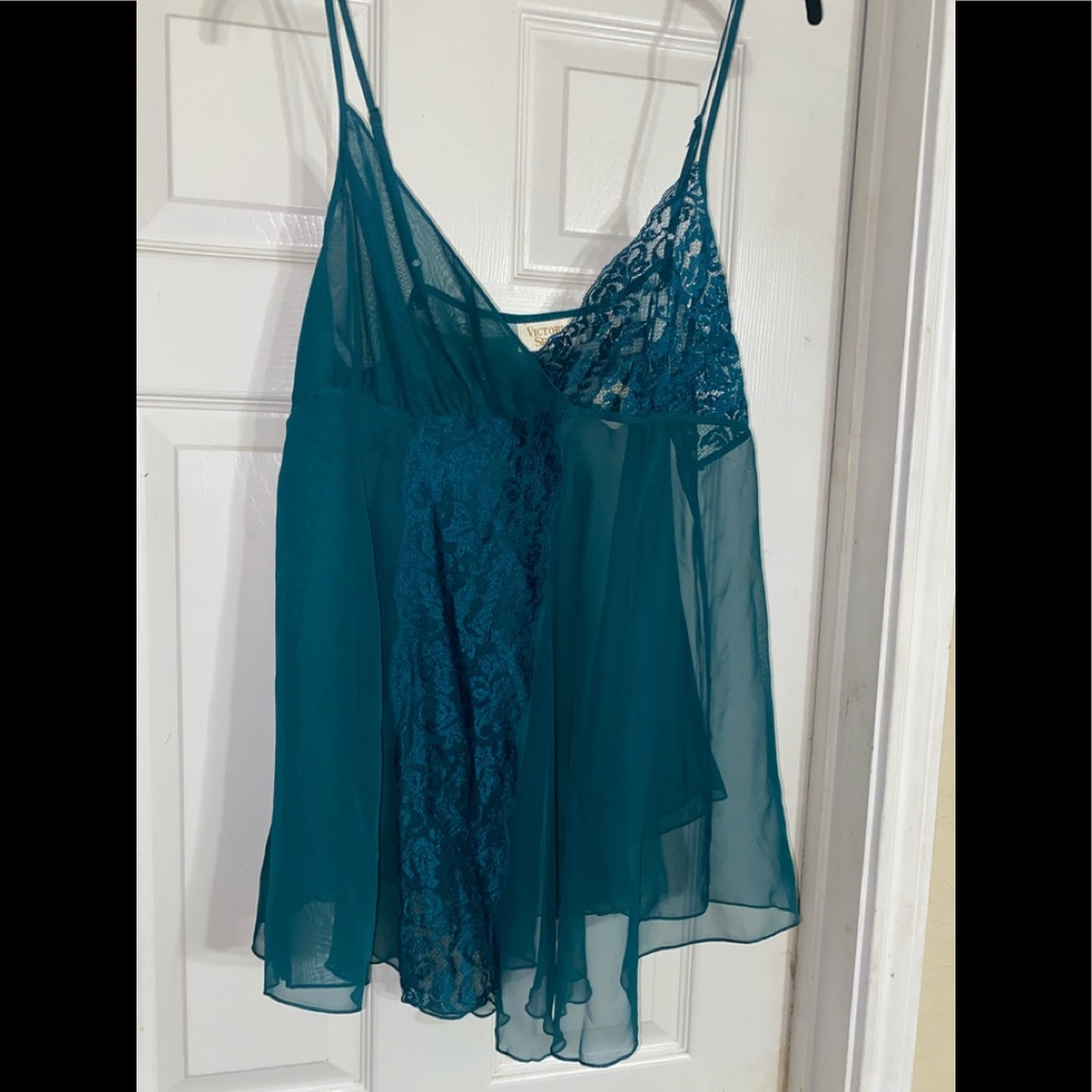 NEW! Victoria Secrets~Beautiful Sheer Teal Green~Babydoll Nightie~Gown~Large